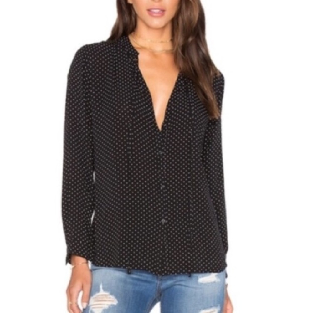 Rails Abby Top Black Polka Dots Neckline Tie Small